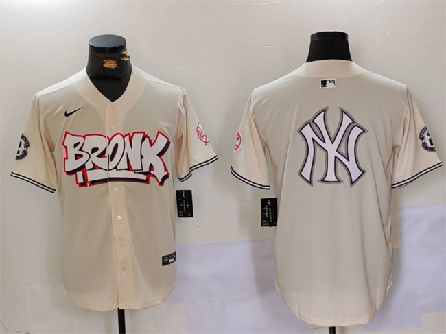 Men's New York Yankees Team Big Logo Cream Bronx Graffiti V2 Vapor Limited Stitched Baseball Jersey